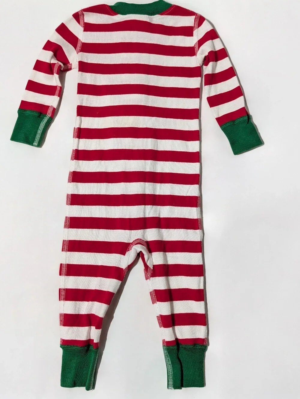 Hanna Andersson Red & White Striped Footed Zipper Pajamas with Green Trim